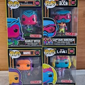 Funko Pop! Lot Of 4 Black Light Target Marvel Exclusive #986 #987 #988 #1212